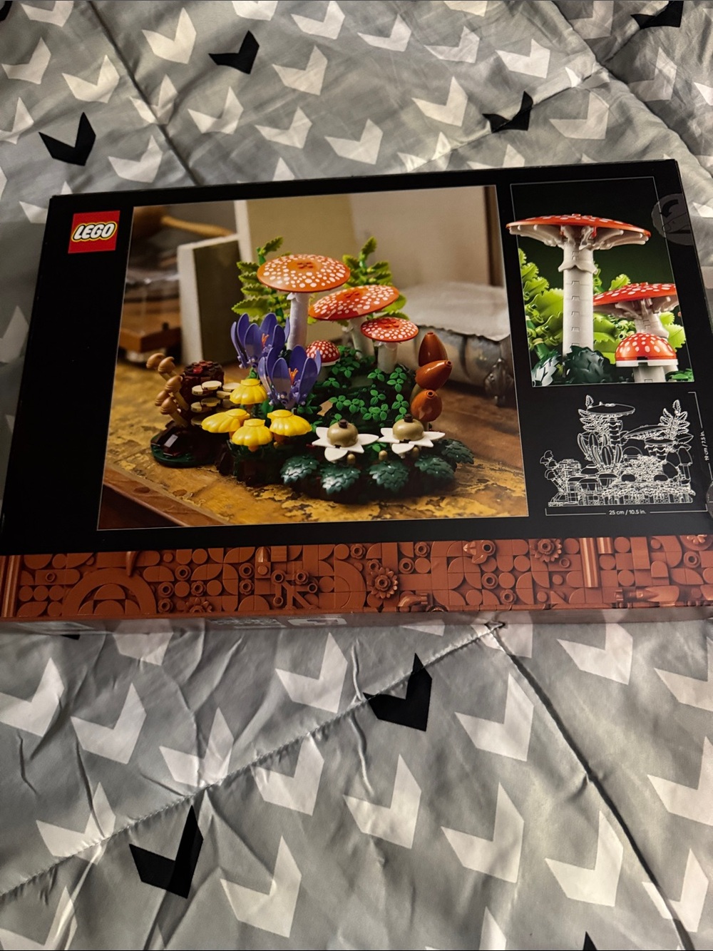 Lego Mushroom Garden Display with Red Caps and Green Foliage